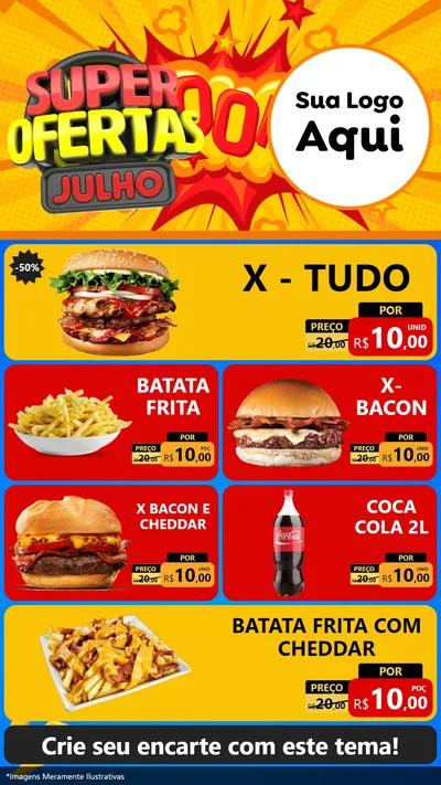 Modelo de TV para TV Vertical com o tema Super Ofertas Julho para Hamburgueria