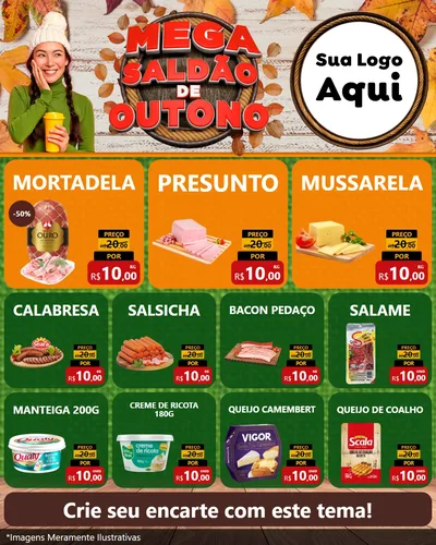 Modelo de Rede Social para Feed Instagram com o tema Mega Saldão de Outono para Frios e Laticínios