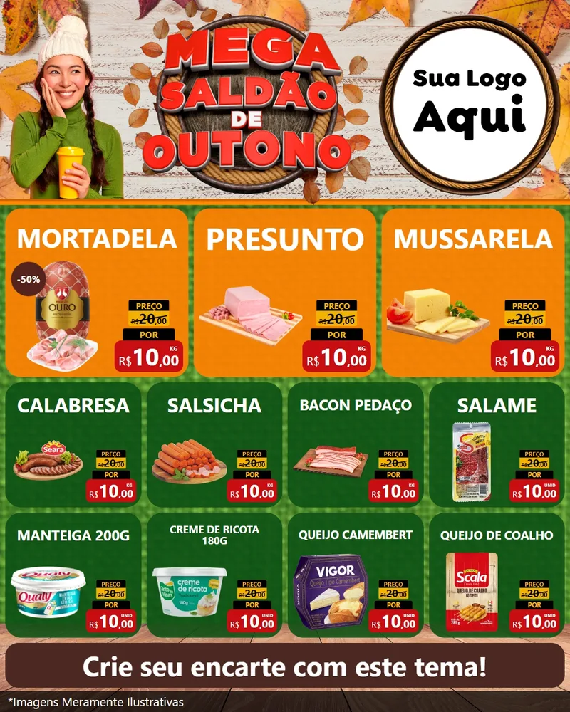 Modelo de Rede Social para Feed Instagram com o tema Mega Saldão de Outono para Frios e Laticínios