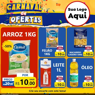 Modelo de Rede Social para Feed Facebook com o tema Carnaval de Ofertas para Supermercado