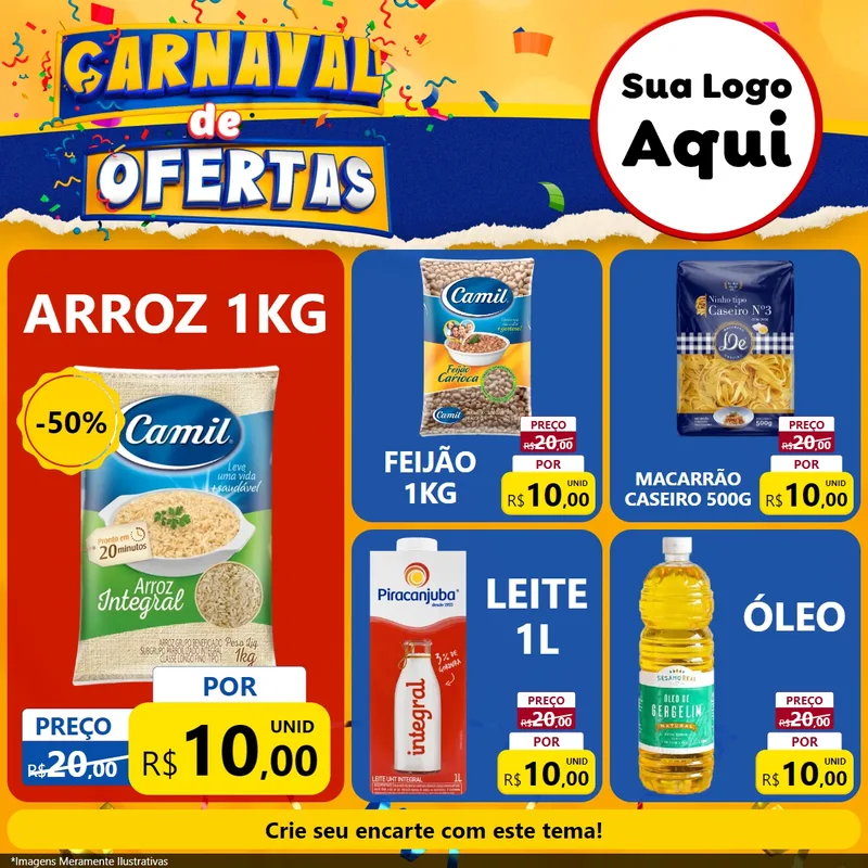 Modelo de Rede Social para Feed Facebook com o tema Carnaval de Ofertas para Supermercado