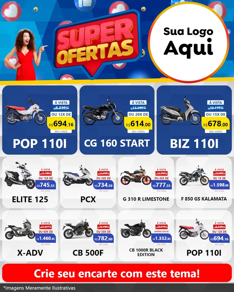 Modelo de Rede Social para Feed Instagram com o tema Super Ofertas para Concessionaria de Motos