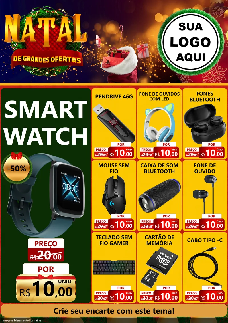 Modelo de Encarte para Encarte A4 Vertical com o tema Natal de Grandes Ofertas para Informática