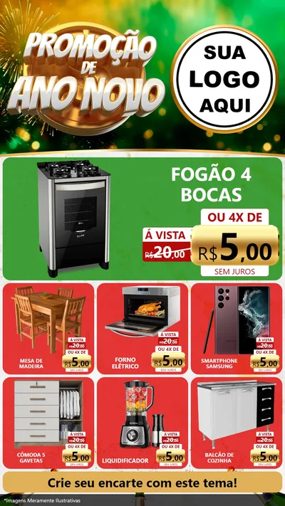Modelo de Rede Social para Stories com o tema Promoção de Ano Novo para Móveis e Eletro