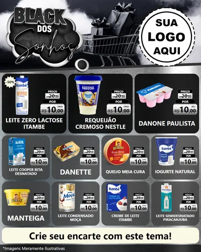 Modelo de Rede Social para Feed Instagram com o tema Black dos Sonhos para Frios e Laticínios