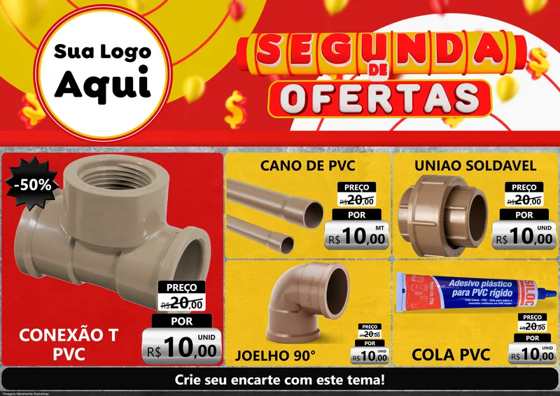 Modelo de Encarte para Encarte A4 Horizontal com o tema Segunda de Ofertas para Tubos e conexões