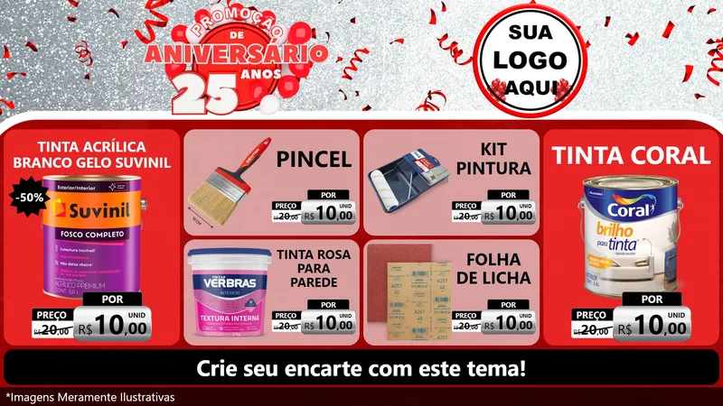Modelo de TV para TV Horizontal com o tema Promoção de Aniversário - 25Anos para Tintas e Ferramentas