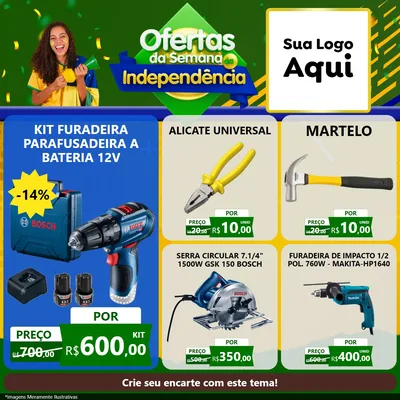 Modelo de Rede Social para Feed Facebook com o tema Ofertas da Semana da Independência para Maquinas e Ferramentas