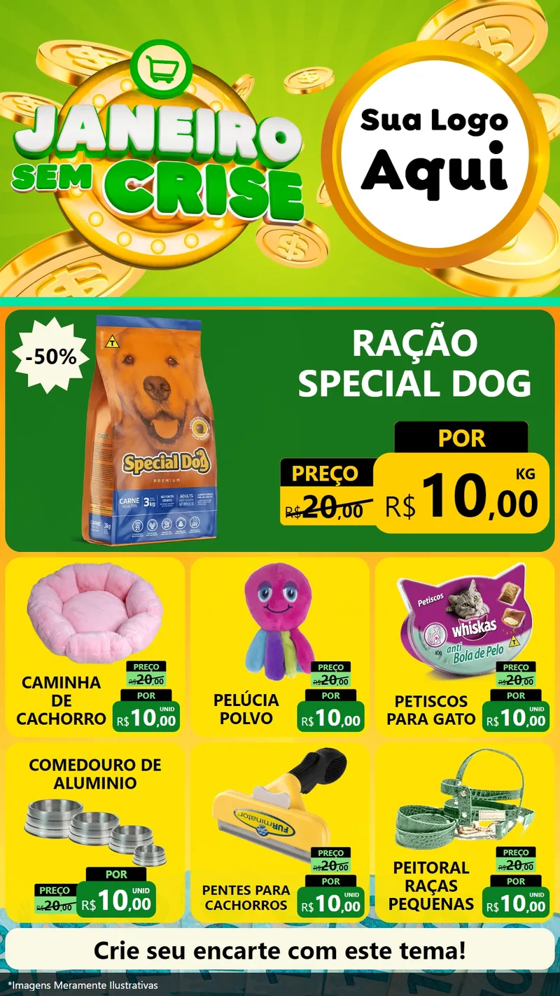 Modelo de Rede Social para Stories com o tema Janeiro Sem Crise para Pet Shop