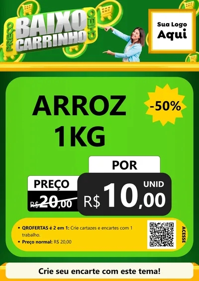 Modelo de Cartaz para Cartaz A4 Vertical com o tema Preço Baixo Carrinho Cheio para Supermercado