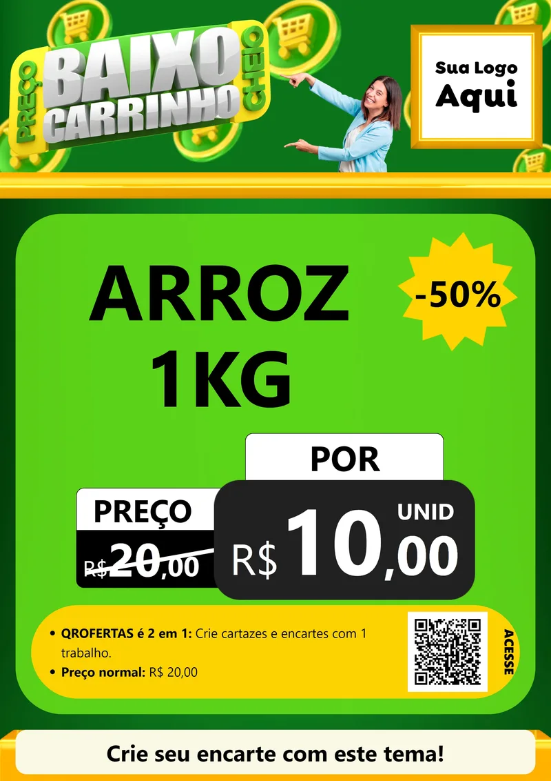 Modelo de Cartaz para Cartaz A4 Vertical com o tema Preço Baixo Carrinho Cheio para Supermercado