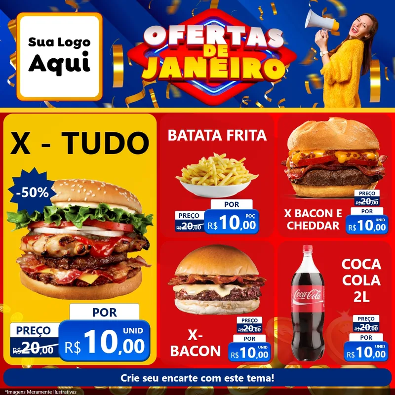 Modelo de Rede Social para Feed Facebook com o tema Ofertas de Janeiro para Hamburgueria