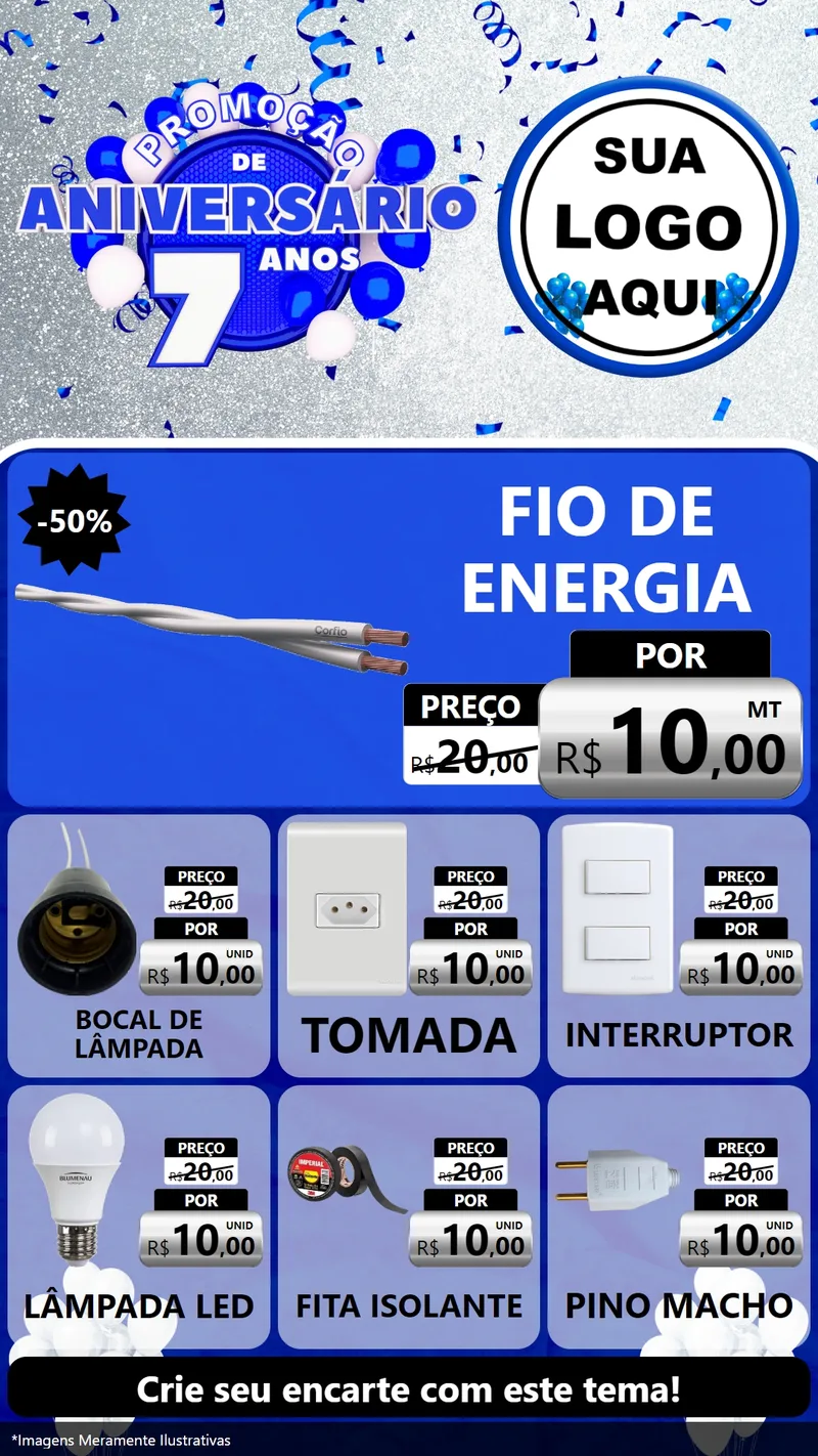 Modelo de Rede Social para Stories com o tema Promoção de Aniversário - 7 Anos para Materiais Elétricos