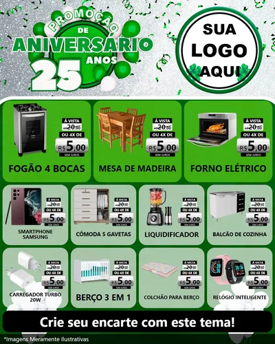 Modelo de Rede Social para Feed Instagram com o tema Promoção de Aniversário - 25 Anos para Móveis e Eletro