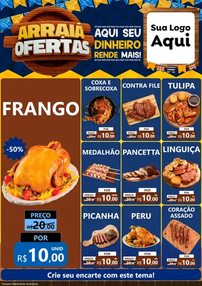 Modelo de Encarte para Encarte A4 Vertical com o tema Arraiá de Ofertas - Junina para Assados