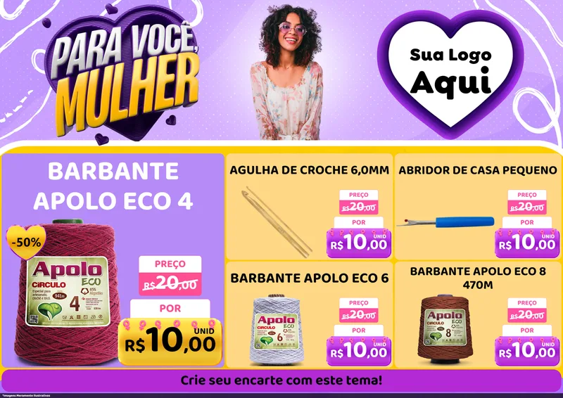 Modelo de Encarte para Encarte A4 Horizontal com o tema Para Você, Mulher para Armarinho e Aviamentos