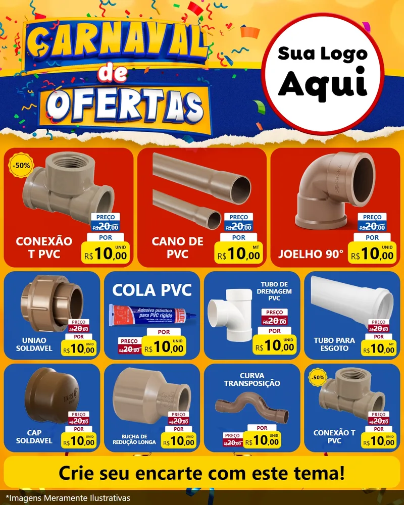 Modelo de Rede Social para Feed Instagram com o tema Carnaval de Ofertas para Tubos e conexões