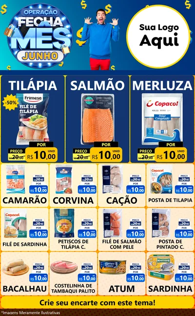 Modelo de Encarte para Encarte Grande com o tema Operação Fecha Mês, Junho para Peixaria