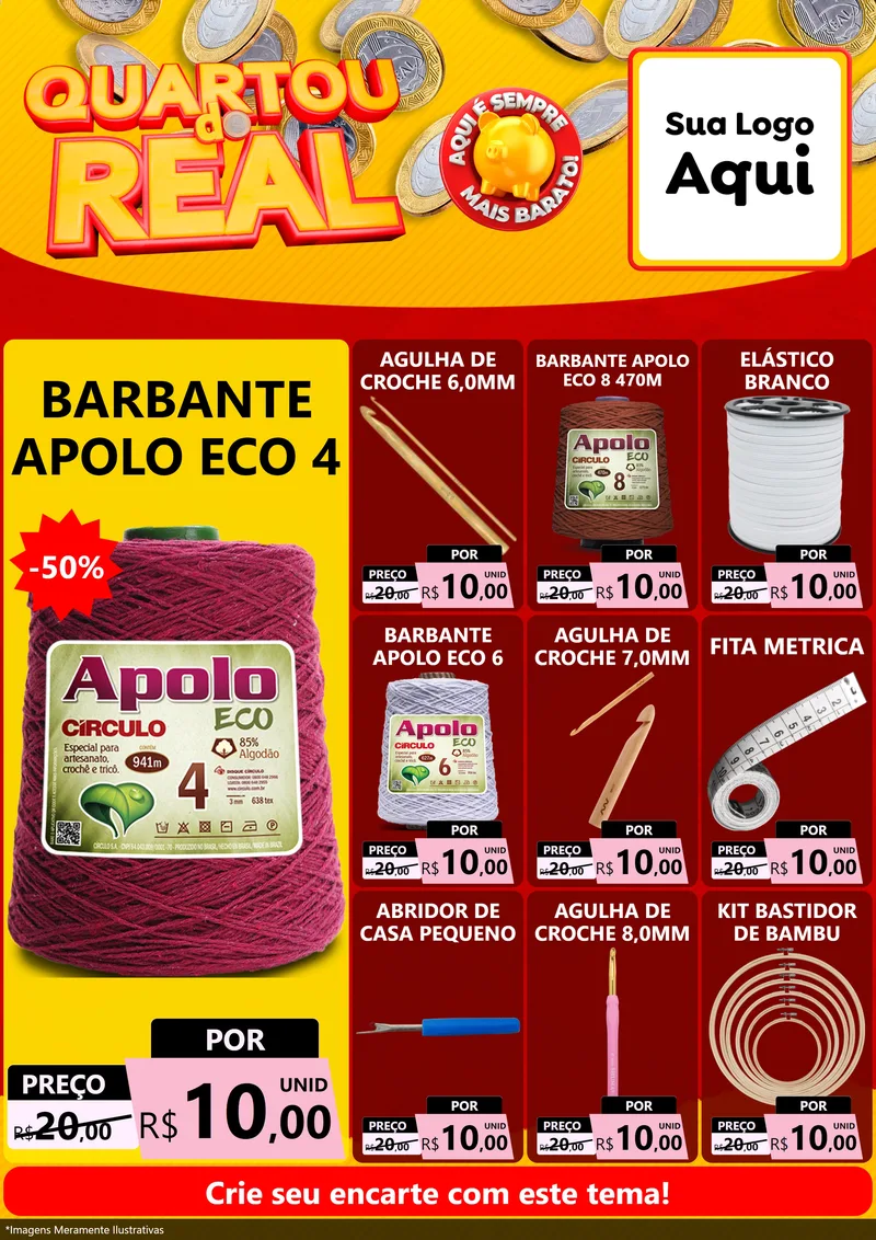 Modelo de Encarte para Encarte A4 Vertical com o tema Quartou do Real para Armarinho e Aviamentos