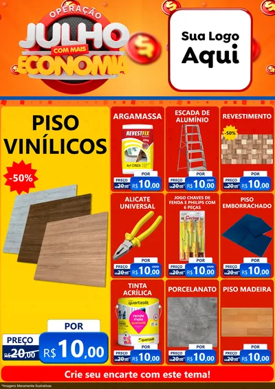 Modelo de Encarte para Encarte A4 Vertical com o tema Operação Julho Com Mais Economia para Material para Construção