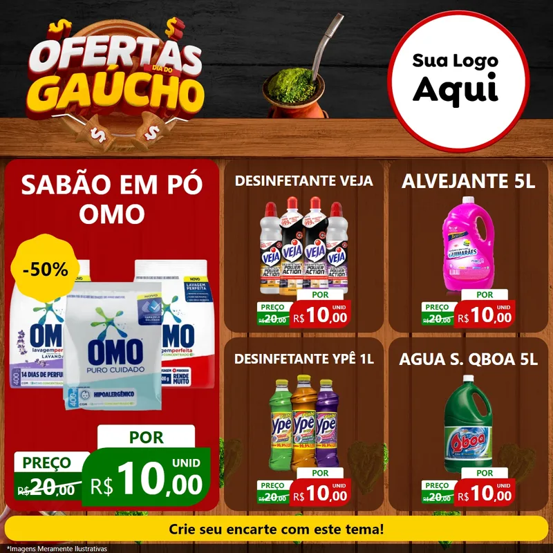 Modelo de Rede Social para Feed Facebook com o tema Ofertas Dia do Gaúcho para Produtos de Limpeza