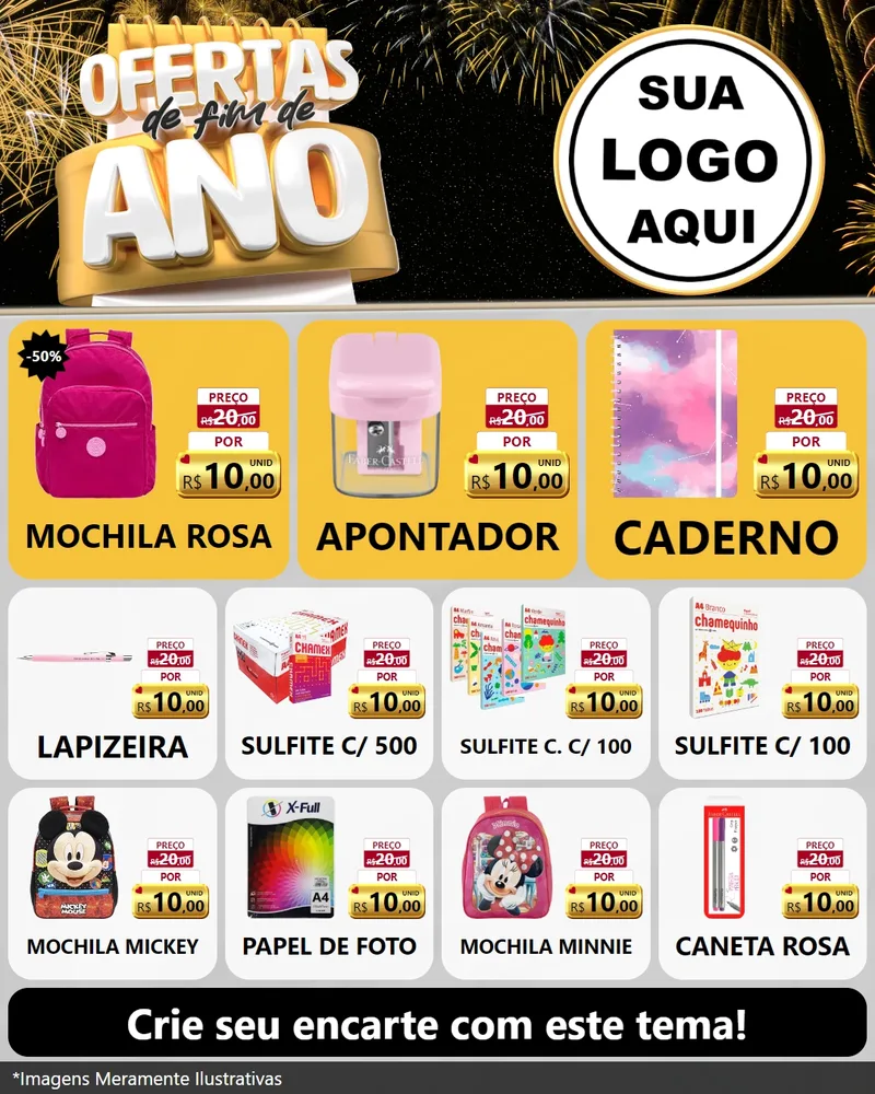 Modelo de Rede Social para Feed Instagram com o tema Ofertas de Fim de Ano para Papelaria