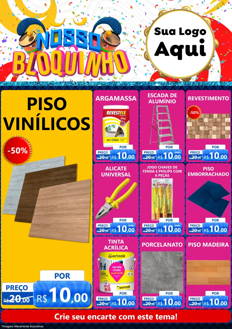 Modelo de Encarte para Encarte A4 Vertical com o tema Nosso Bloquinho para Material para Construção