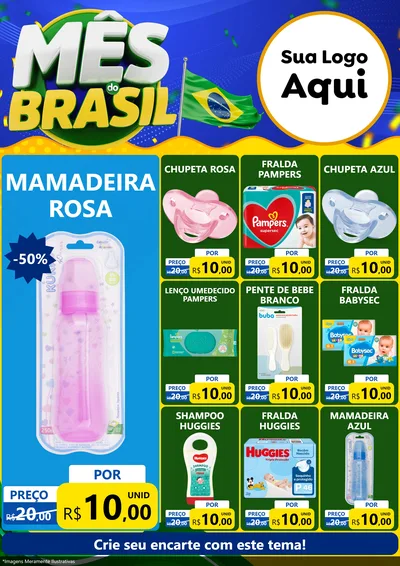 Modelo de Encarte para Encarte A4 Vertical com o tema Mês do Brasil para Bebês