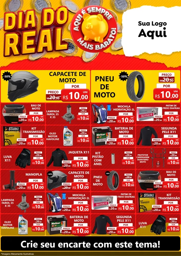Modelo de Encarte para Encarte A4 Vertical com o tema Dia Do Real para Moto peças