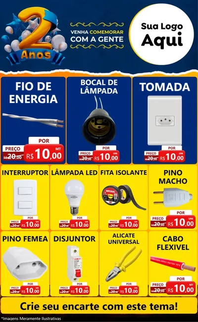 Modelo de Encarte para Encarte Grande com o tema Aniversário de 2 anos para Materiais Elétricos