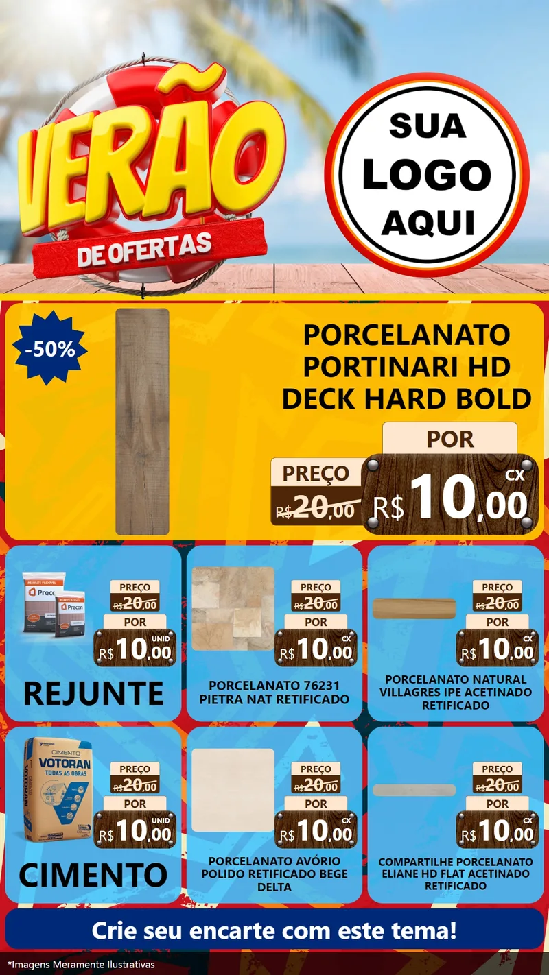 Modelo de Rede Social para Stories com o tema Verão de Ofertas para Pisos e revestimentos