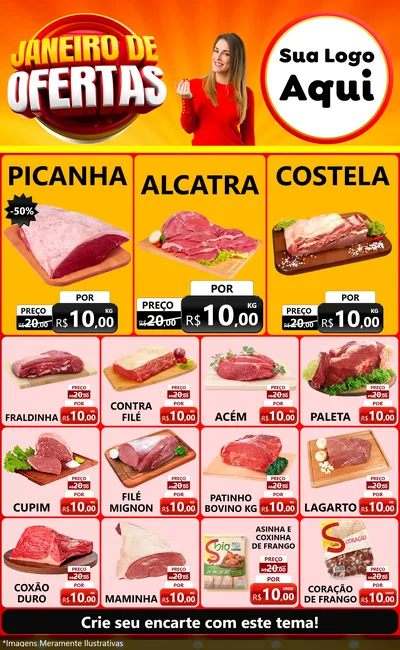 Modelo de Encarte para Encarte Grande com o tema Janeiro de Ofertas para Açougue