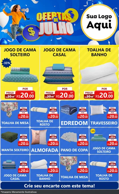Modelo de Encarte para Encarte Grande com o tema Ofertas de Julho para Cama, Mesa e Banho