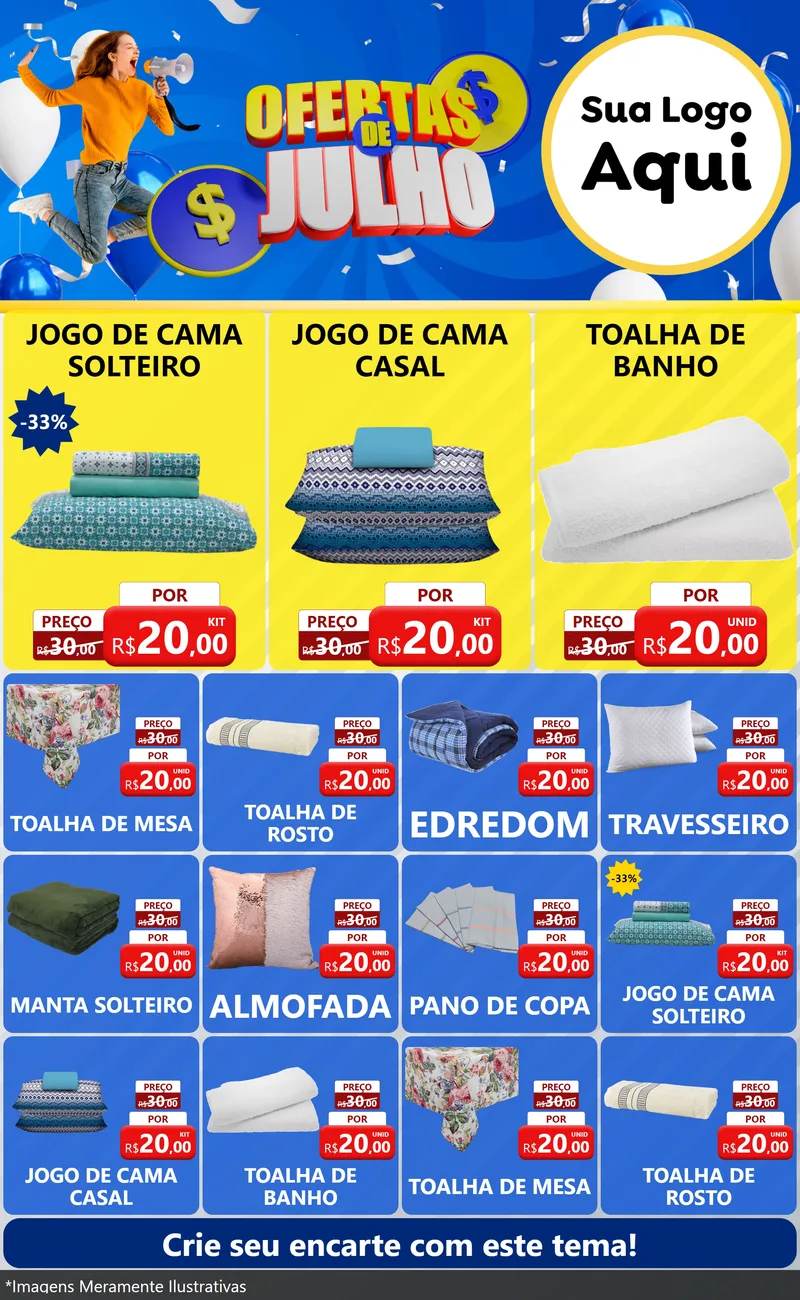 Modelo de Encarte para Encarte Grande com o tema Ofertas de Julho para Cama, Mesa e Banho