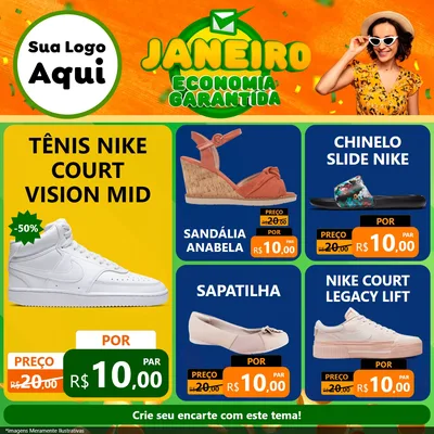 Modelo de Rede Social para Feed Facebook com o tema Janeiro - Economia Garantida para Calçados