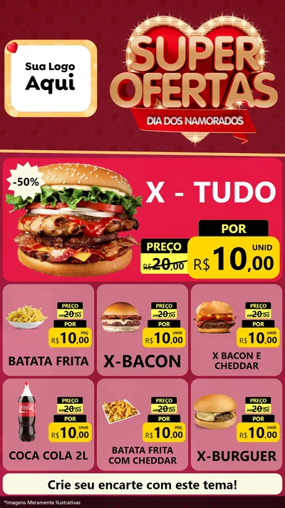 Modelo de Rede Social para Stories com o tema Dia dos Namorados para Hamburgueria