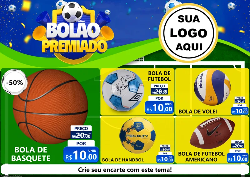 Modelo de Encarte para Encarte A4 Horizontal com o tema Bolão Premiado para Artigos Esportivos