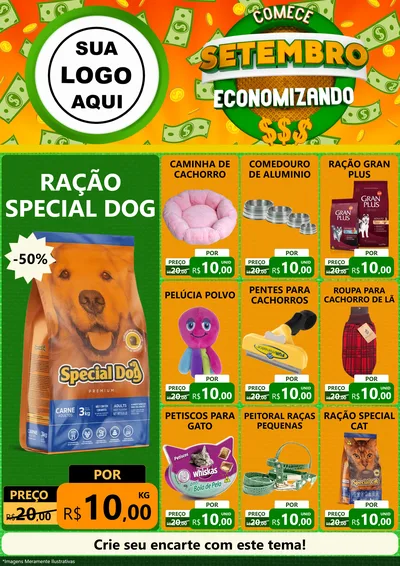 Modelo de Encarte para Encarte A4 Vertical com o tema Comece Setembro Economizando para Pet Shop