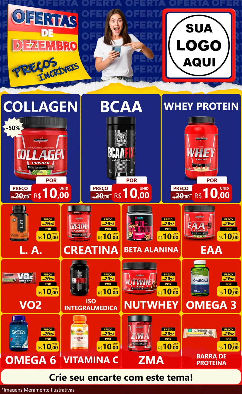Modelo de Encarte para Encarte Grande com o tema Ofertas de Dezembro - Preços Incríveis para Suplementos alimentares