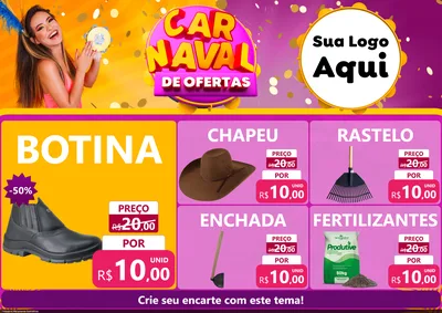 Modelo de Encarte para Encarte A4 Horizontal com o tema Carnaval de Ofertas para Agropecuária