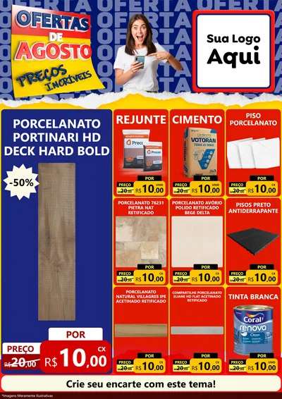Modelo de Encarte para Encarte A4 Vertical com o tema Ofertas de Agosto - Preços Incríveis para Pisos e revestimentos