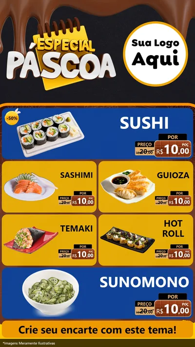 Modelo de TV para TV Vertical com o tema Especial Páscoa para Comida japonesa