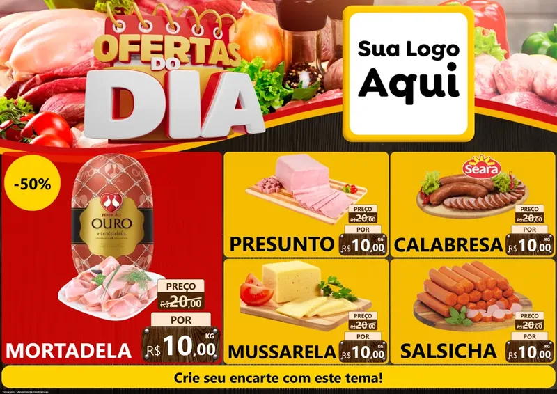 Modelo de Encarte para Encarte A4 Horizontal com o tema Ofertas do Dia para Frios e Laticínios