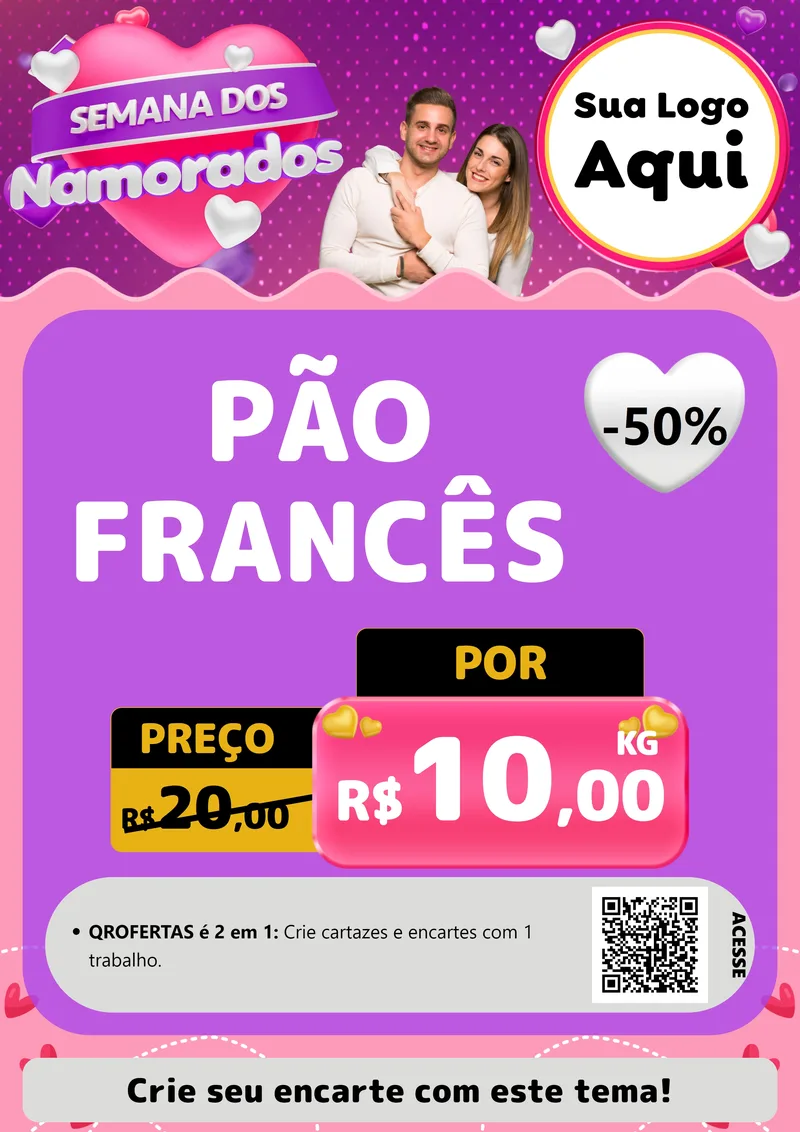 Modelo de Cartaz para Cartaz A4 Vertical com o tema Semana dos Namorados para Padaria
