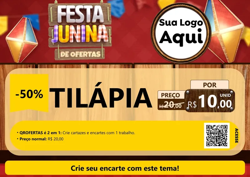 Modelo de Cartaz para Cartaz A4 Horizontal com o tema Festa Junina de Ofertas para Peixaria
