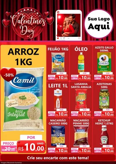Modelo de Encarte para Encarte A4 Vertical com o tema Valentine's Day para Supermercado