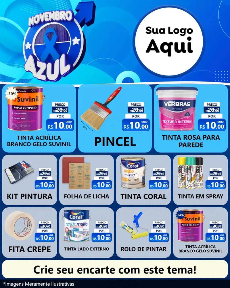 Modelo de Rede Social para Feed Instagram com o tema Novembro Azul para Tintas e Ferramentas