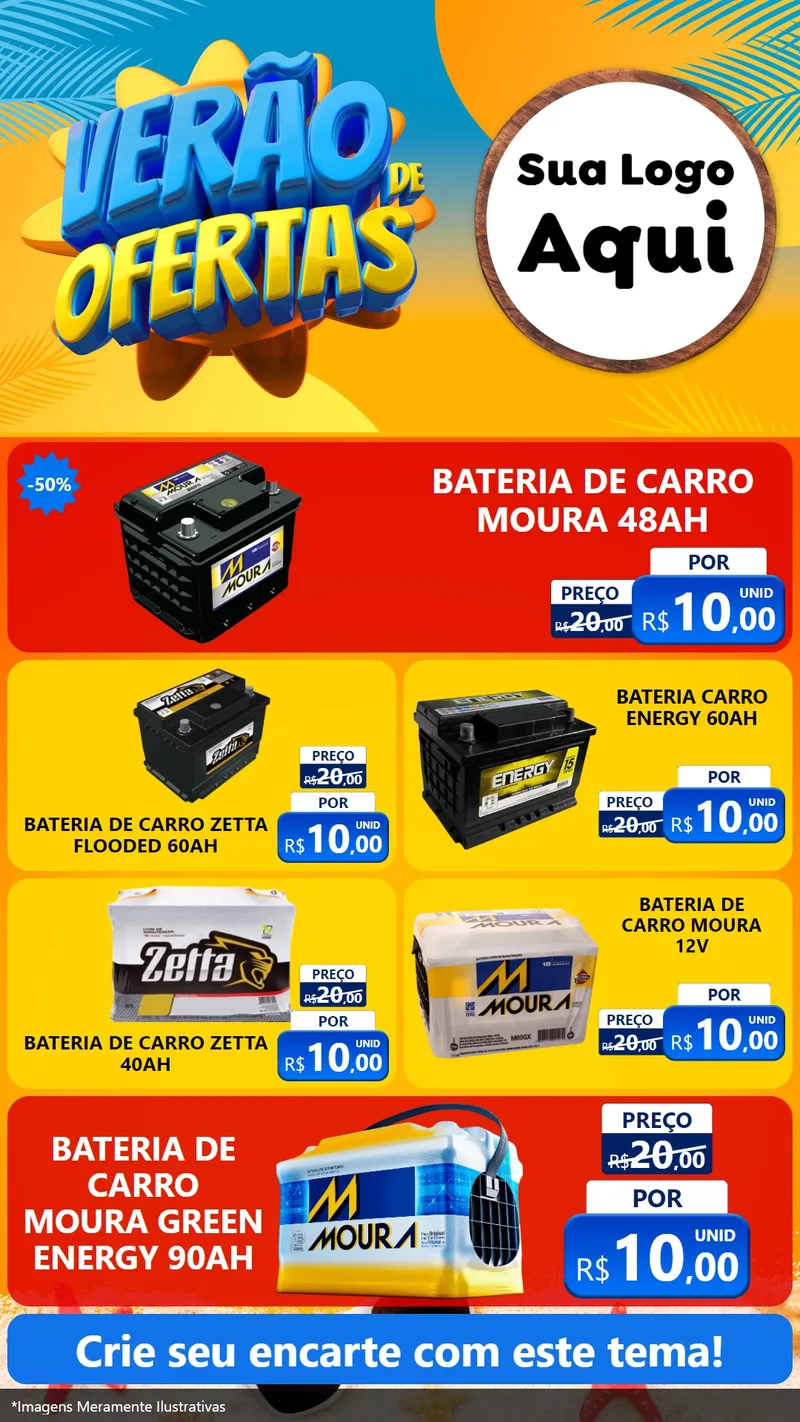 Modelo de TV para TV Vertical com o tema Verão de Ofertas para Baterias Elétricas