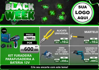 Modelo de Encarte para Encarte A4 Horizontal com o tema Black Week para Maquinas e Ferramentas