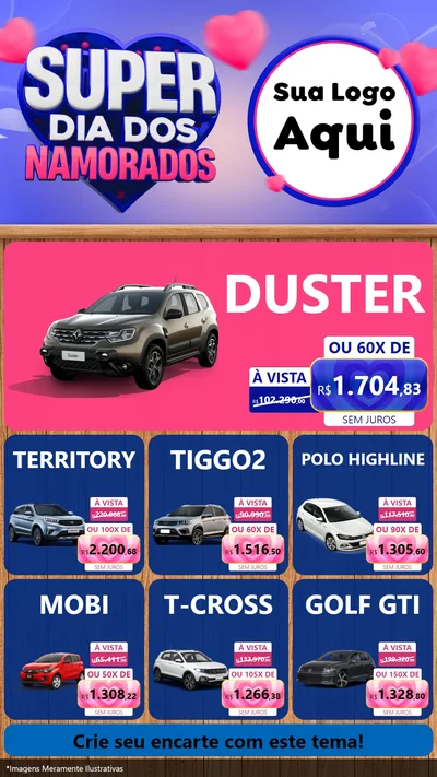 Modelo de Rede Social para Stories com o tema Super Dia dos Namorados para Concessionaria de Carros